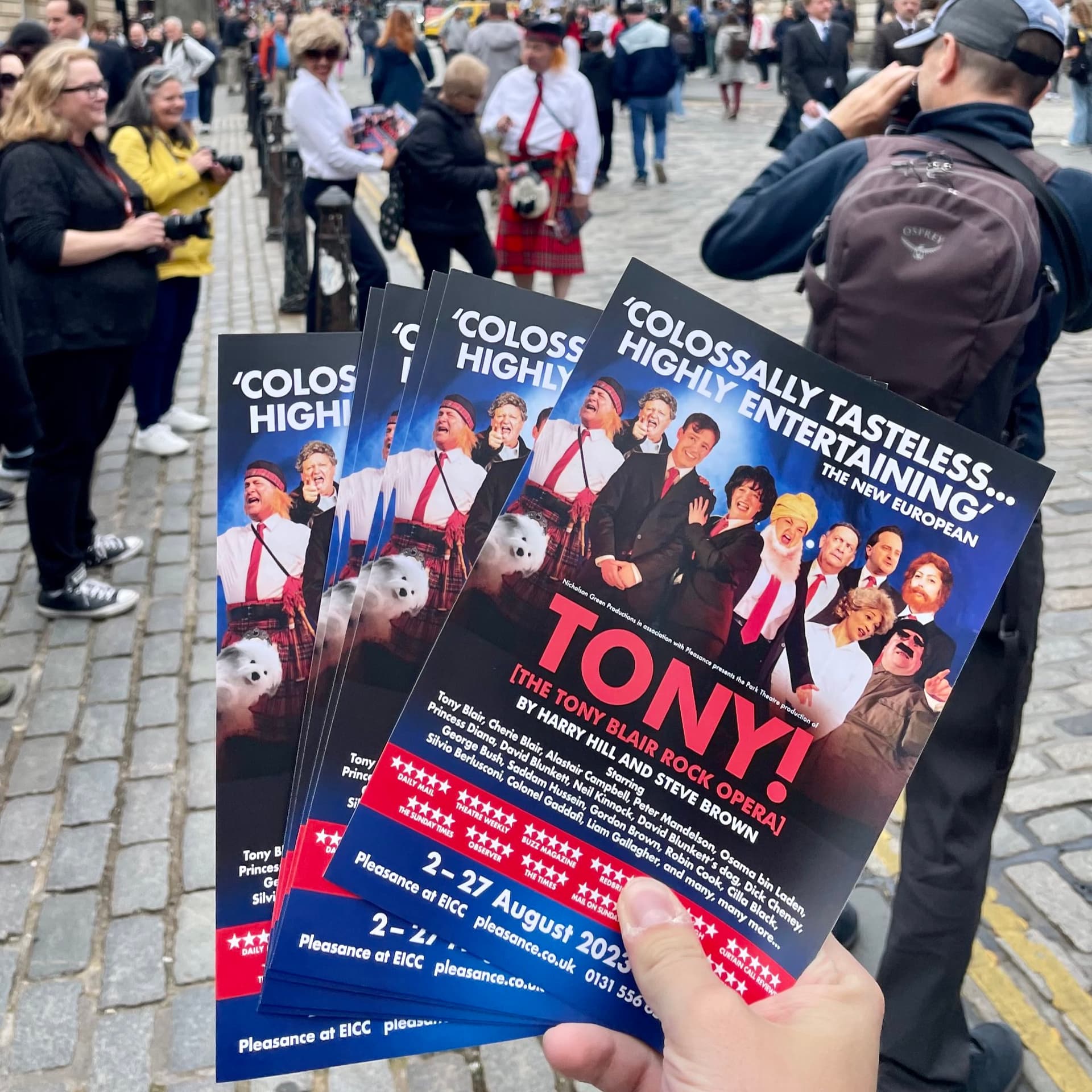 Phil Sealey Flyering on the Royal Mile in Edinburgh from Tony! The Tony Blair Rock Opera - On Tour